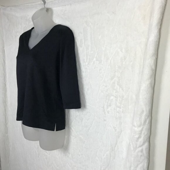 A'nue Ligne Black V-neck 3/4 Sleeve Top Size M - Picture 4 of 7